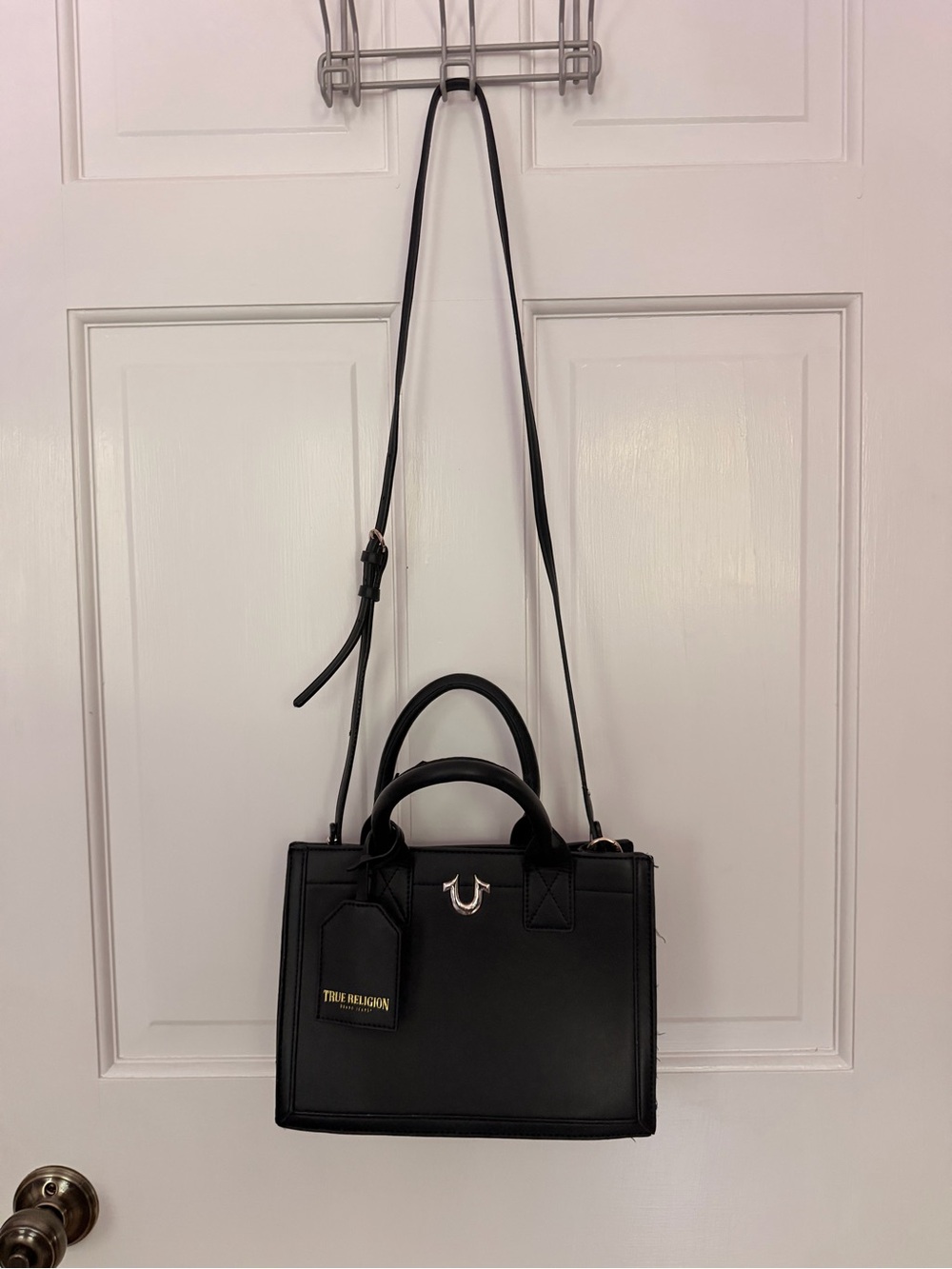 True Religion Black Mini Satchel with Top Handles and Crossbody Strap